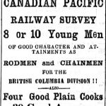 Wanted advertisement for Canadian Pacific Railway Survey workers