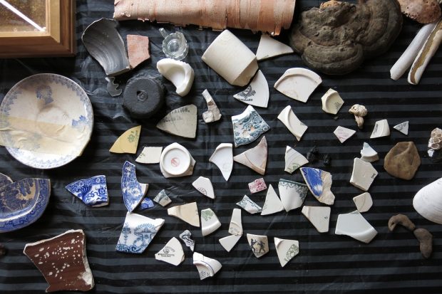 Various ceramic shards and other artifacts