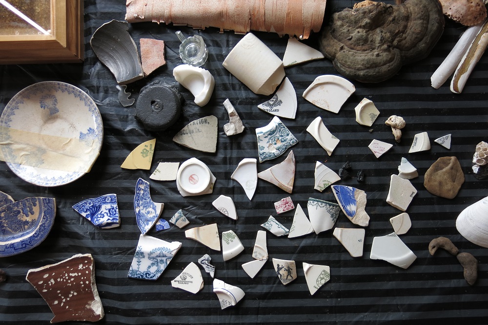 Various ceramic shards and other artifacts