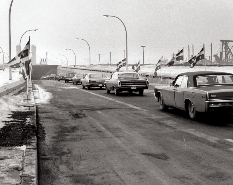 A line of cars on a highway