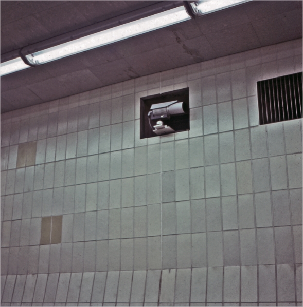 A security camera in a tunnel