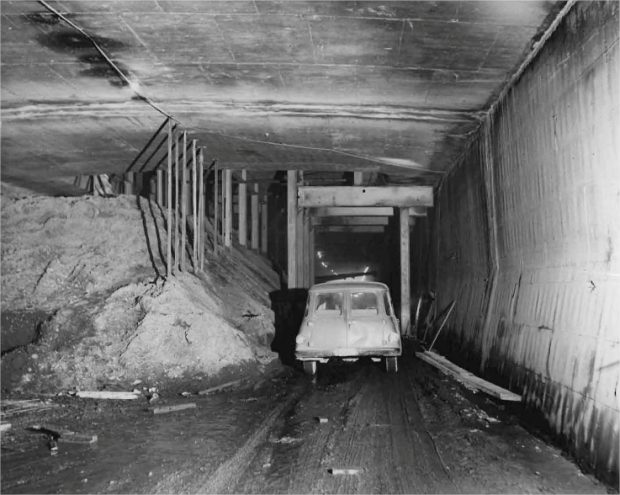 A car in a buried tunnel