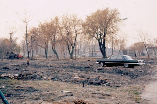 Piles of debris create a desolate scene