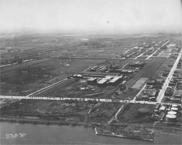 A factory with streets and buildings