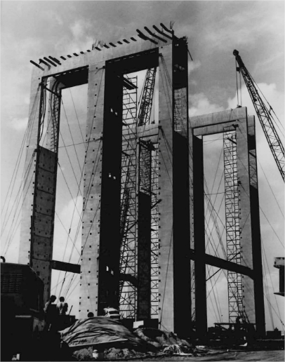 Workers putting together a structure