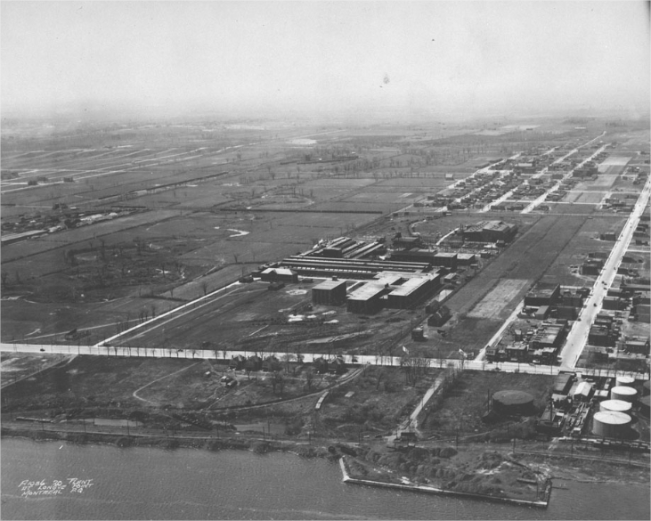 A factory with streets and buildings