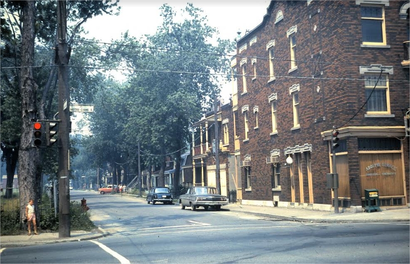 A quiet street with two cars parked and a child in the corner