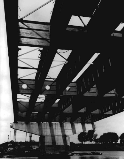 Steel girders on a bridge under construction