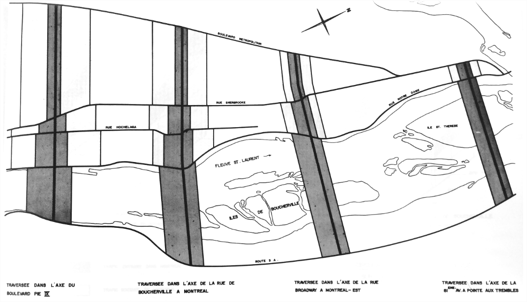 A map showing paths for crossing the river