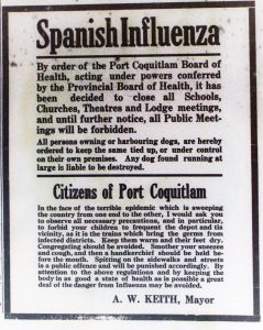 A newspaper notice discussing the Spanish flu epidemic and restrictions