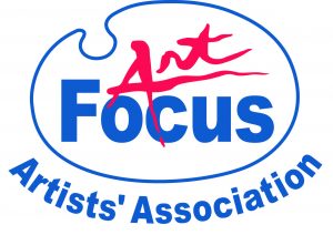 A white, blue and red logo that reads "Art Focus Artists' Association".