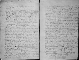 Black and white archival document on two hand-penned pages describing the marriage contract between Anne Cloutier and Robert Drouin. There are several signatures and marks on the bottom of the second page.