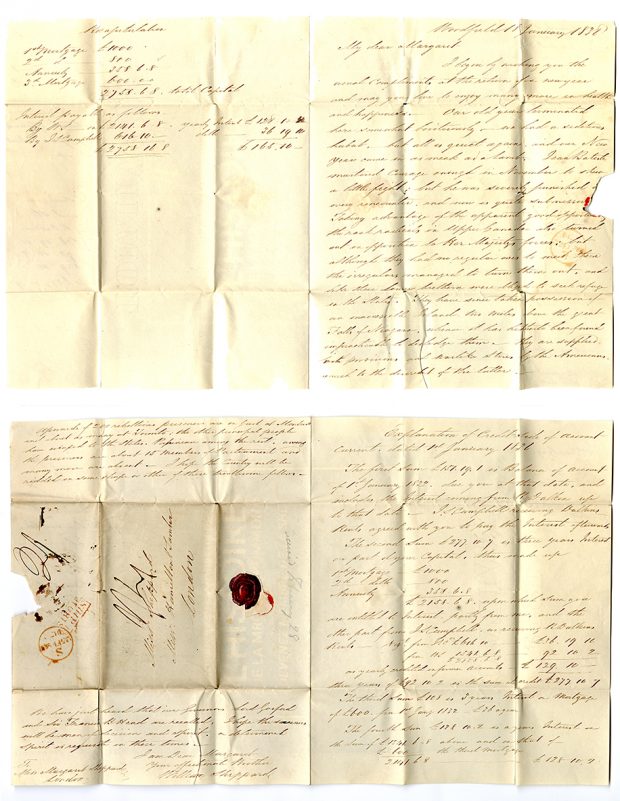 Yellowed handwritten letter from William Sheppard from Woodfield, January 18, 1838.
