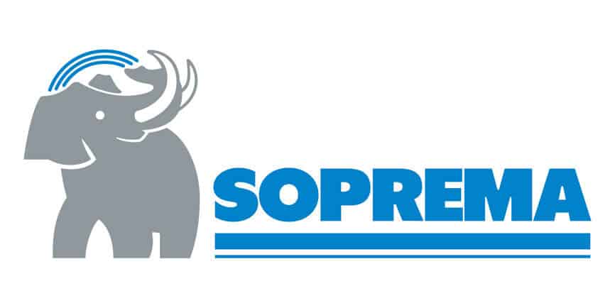 Blue and gray logo of Soprema company.