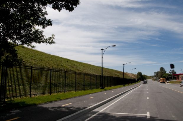 Malartic Green Wall, a large grass covered berm