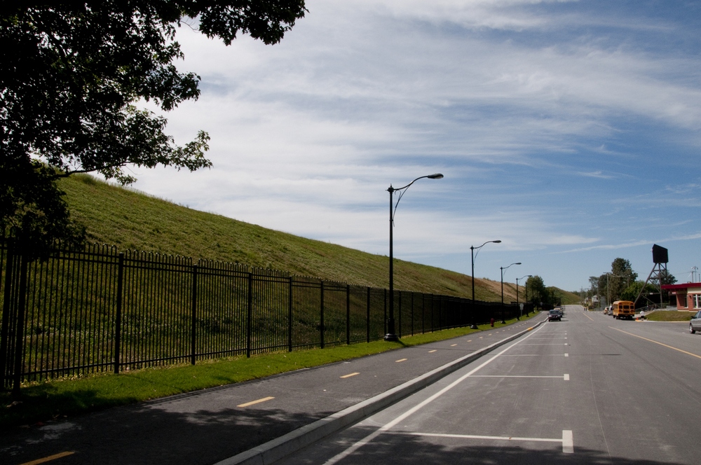 Malartic Green Wall, a large grass covered berm