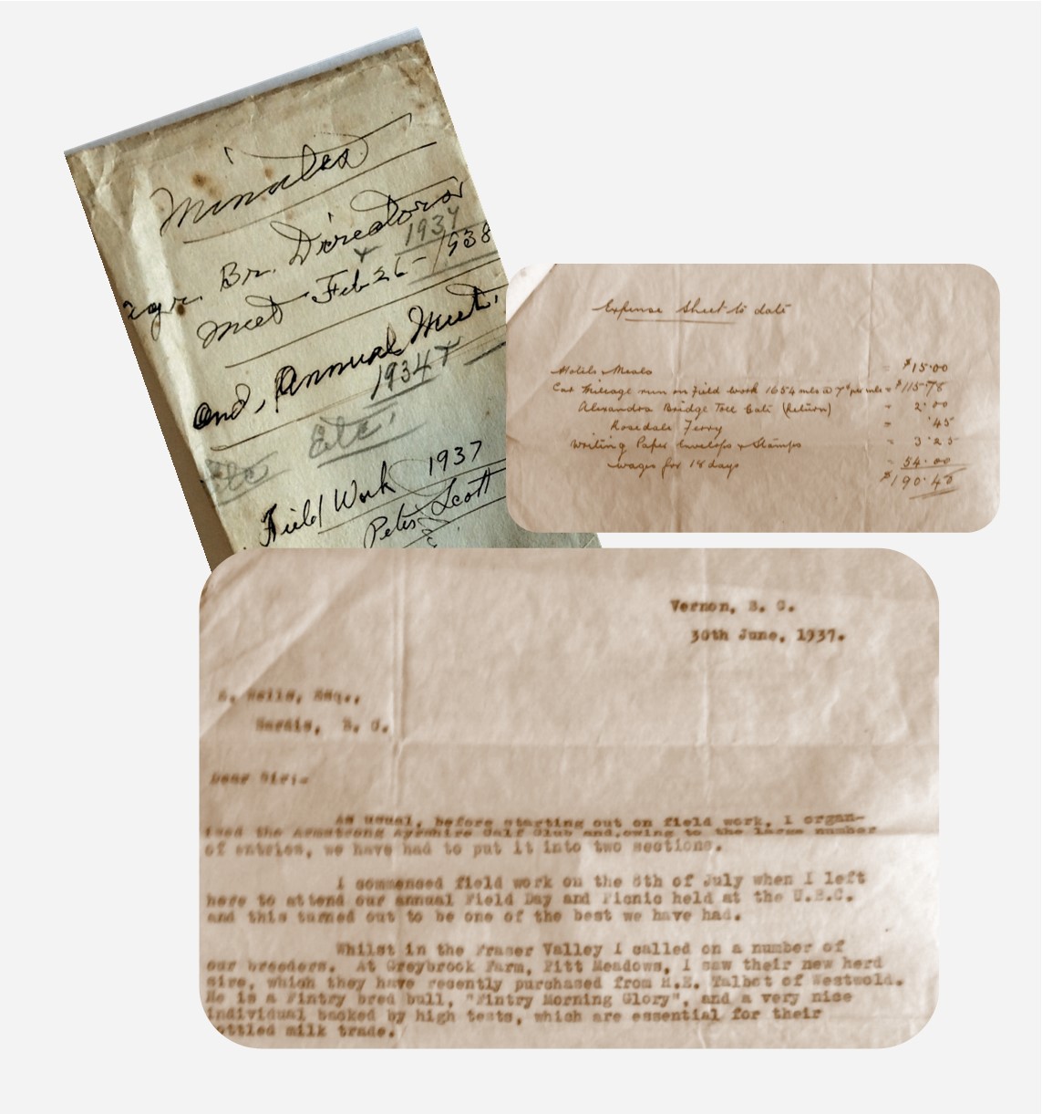 Sepia photo of sections of a letter and envelope.