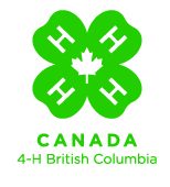 Green and white logo of a four-leafed clover with the letter H in each leaf. Underneath, the words Canada, 4-H British Columbia.