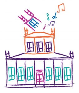 Logo aux couleurs vives utilisé pour les concerts offerts au temple de Sharon de 1981 à 1990. 