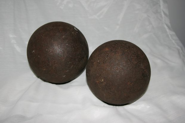 Two cannonballs used in the Rebellion of 1837.