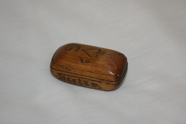 Rebellion box made for Hester Graham from a F.G. All the corners are rounded and the lid is adorned with an engraved heart.