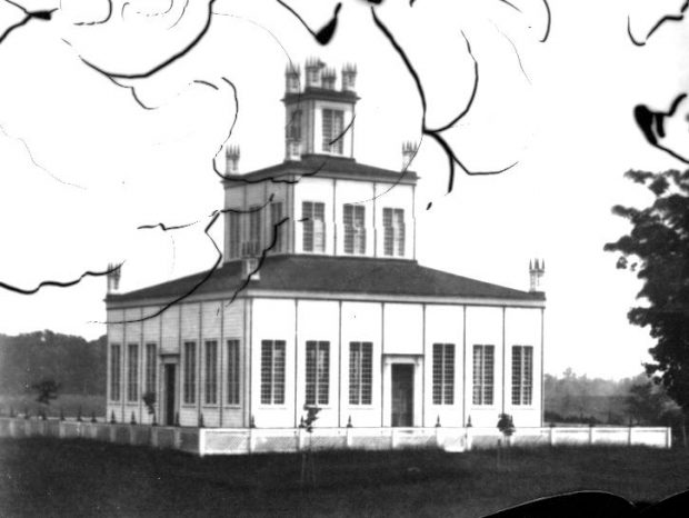 The oldest known photo of the Sharon Temple. Date unknown.