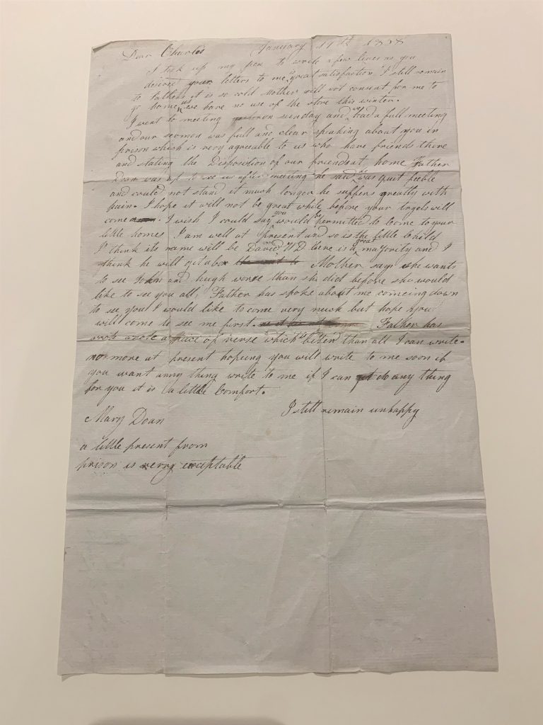 Photo de la lettre envoyée par Mary Doan à son mari Charles pendant qu’il était en prison. 