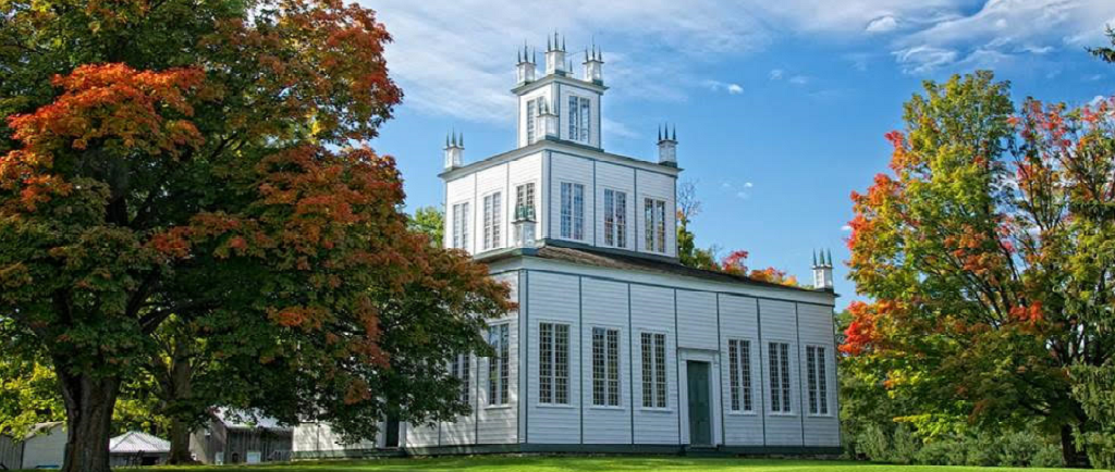 The Sharon Temple in the fall time.