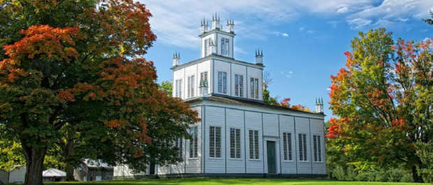 The Sharon Temple in the fall time.