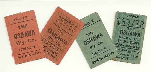 Tickets for the Oshawa Railway Company.