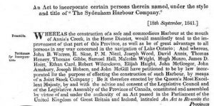 Copy of Act to Incorporate The Sydenham Harbour Company