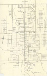 Map of Oshawa showing streets and railway line.