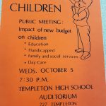 “This Budget Hurts Children” public meeting poster