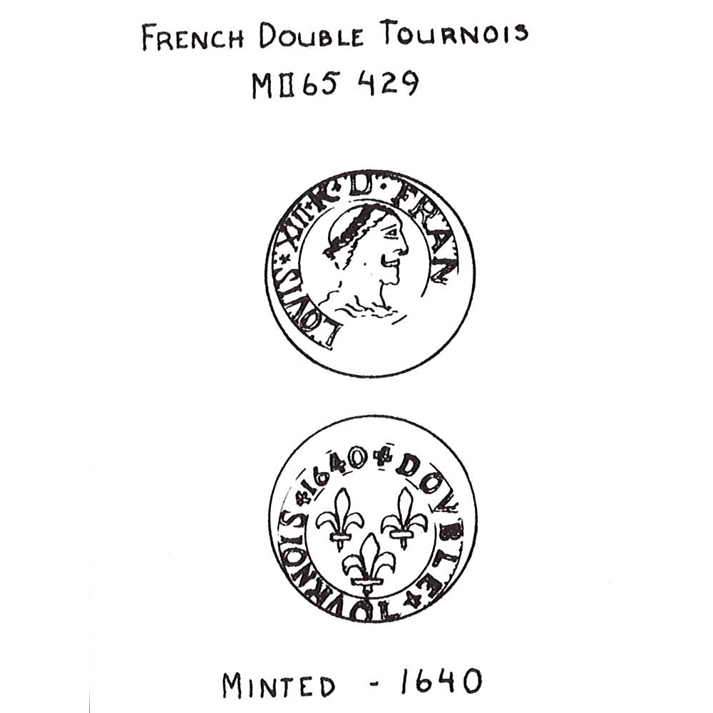 Drawing of Obverse and Reverse coin featuring King Louis VIII in profile on obverse and three fleur de lis on reverse.