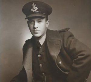 Black and white portrait of a young man (Gerald bruck) in Canadian air force uniform.