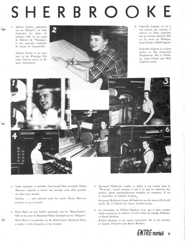 Newspaper page with photos of factory workers.