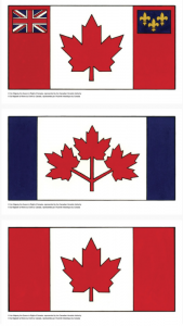 Three color illustrations with maple leaf designs