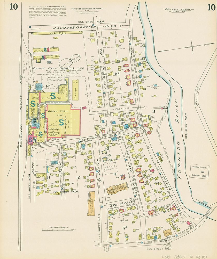 Color map plan with drawings of the Bruck factory buildings