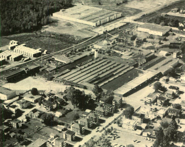 Aerial view of the Bruck factory buildings