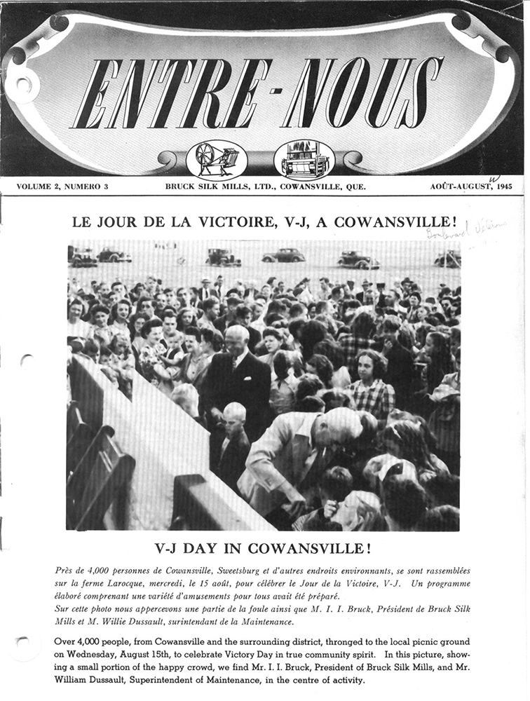 Cover page of the Entre-Nous newspaper with title: Victory Day in Cowansville