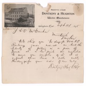 A letter with an image of a wool mill in the top left corner.
