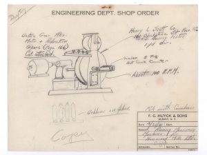 Hand drawn plan of a piece of machinery