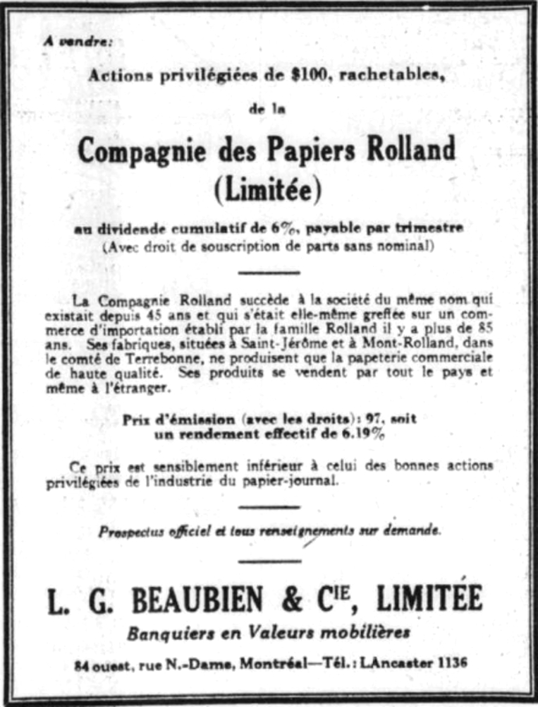 Advertisement for the sale of shares, including information about the price and interest rates, and a brief history of the company.