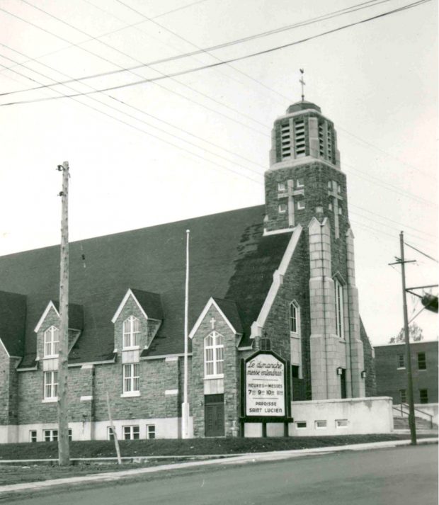 Black & white photograph of a church.