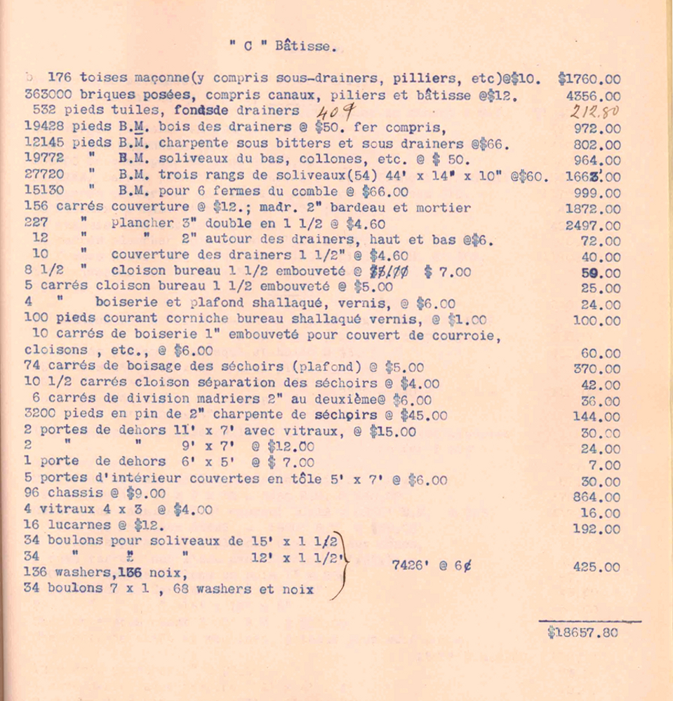 List of supplies, with each item’s price appearing in a column on the right.