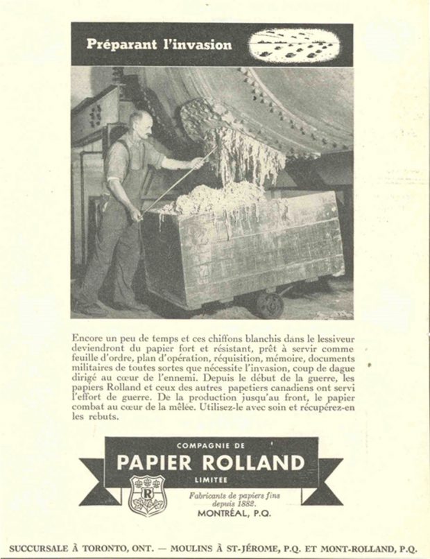 Advertisement depicting a man emptying a rag tank. The text and company logo appear below the illustration.