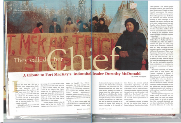 A magazine article with color photo of a woman in front of a blockade, title reads: They called her Chief.