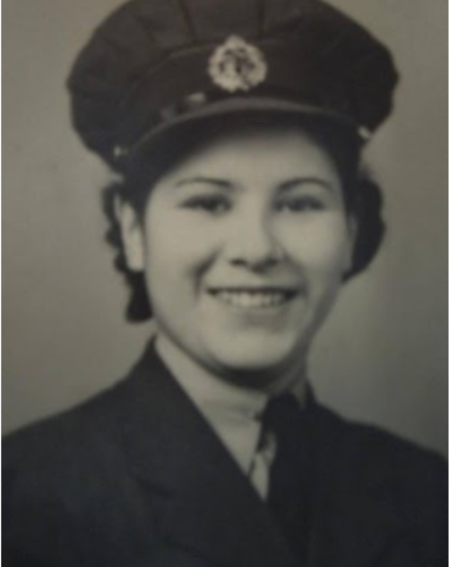 A headshot portrait of a young Bertha Clark-Jones wearing her authentic air force attire.