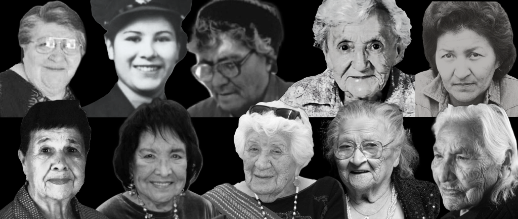 A graphic showing ten photos of women in black and white.