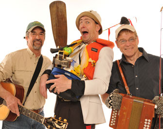Members of the band Buddy Wassisname and the other fellows are shown with musical instruments and a prop for a musical comedy skit